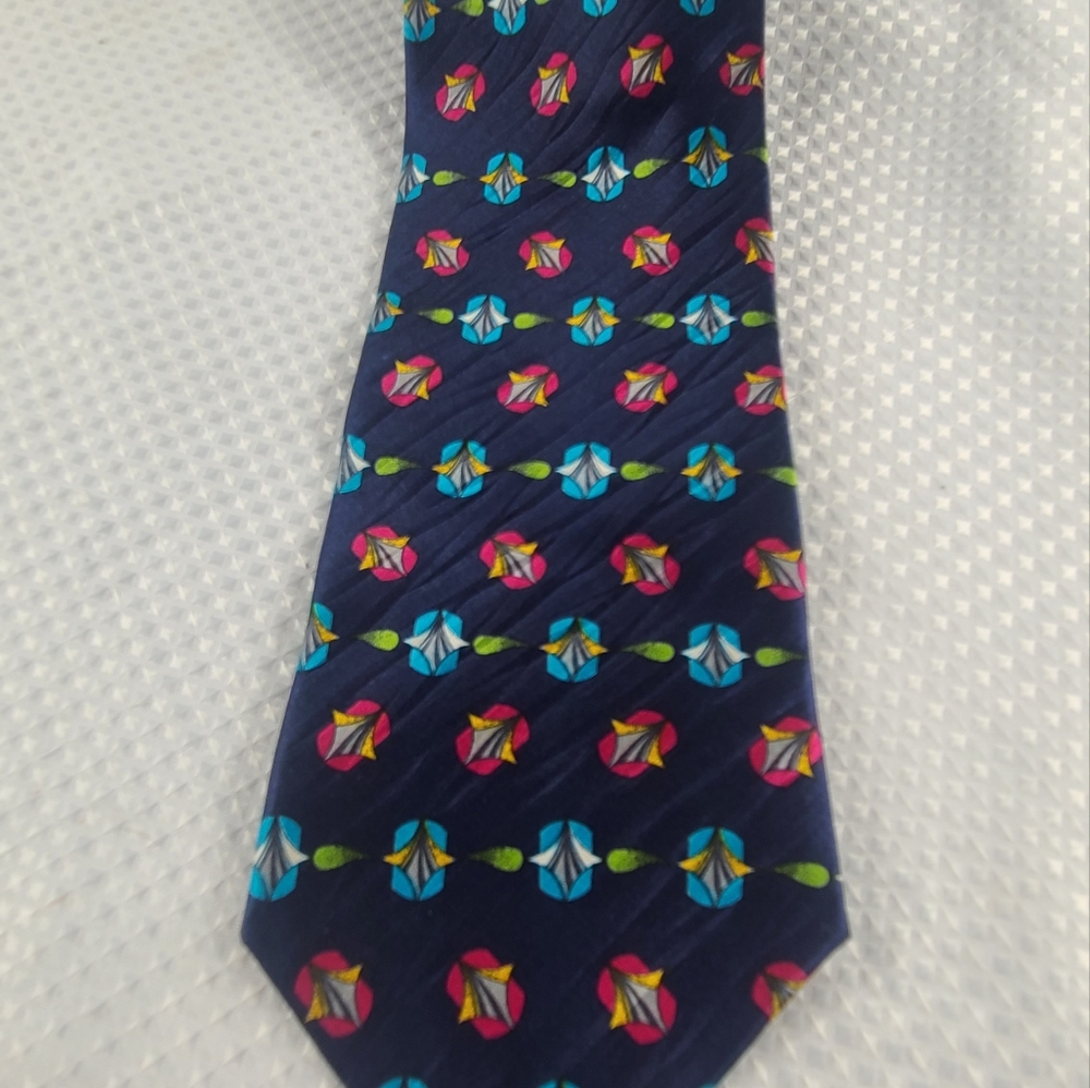 Magic Johnson Blue Geometric Multicolor Men's Silk Necktie 59"x4"